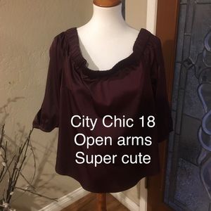 City Chic off shoulder blouse, open elbows.